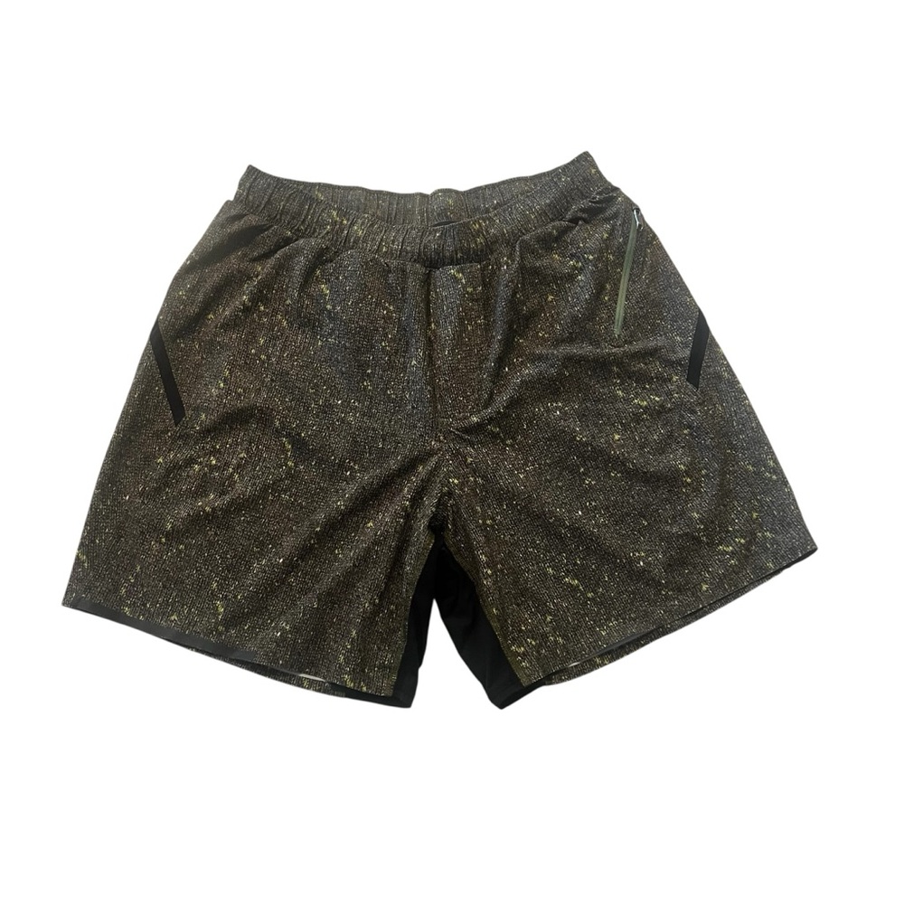 Lululemon Surge Lined Stretch Waist Green Speckled Shorts
